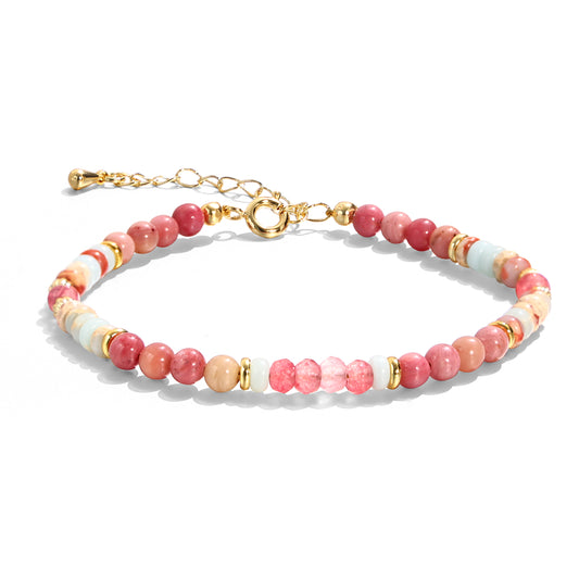 4mm Rhodonite and Shoushan Stone Bracelet