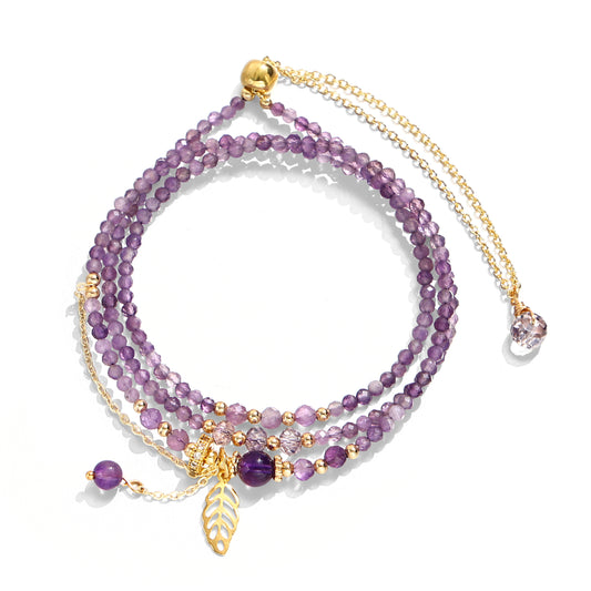 4mm Three Layer Amethyst Bracelet, 14K Gold Chain