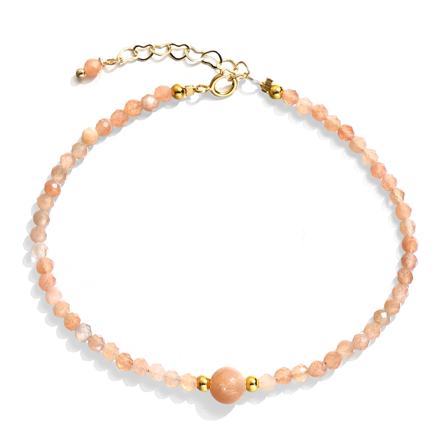 4mm Sunstone Bracelet, 14K Gold Chain