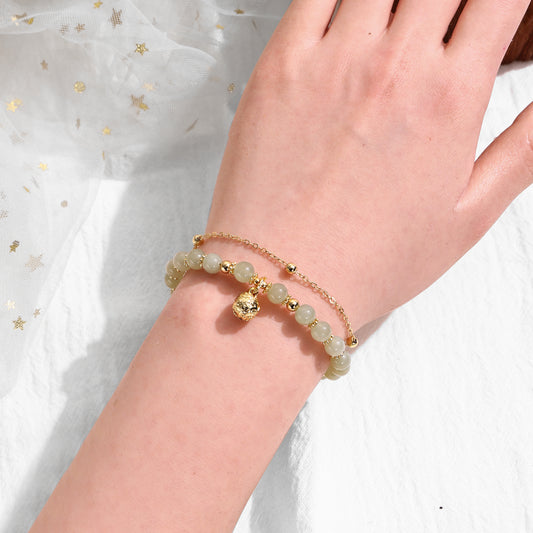 6mm Jade Double Bracelet, 14K Gold Chain