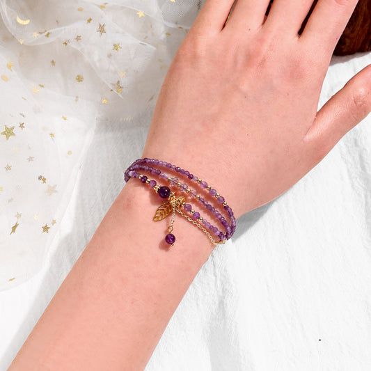 4mm Three Layer Amethyst Bracelet, 14K Gold Chain