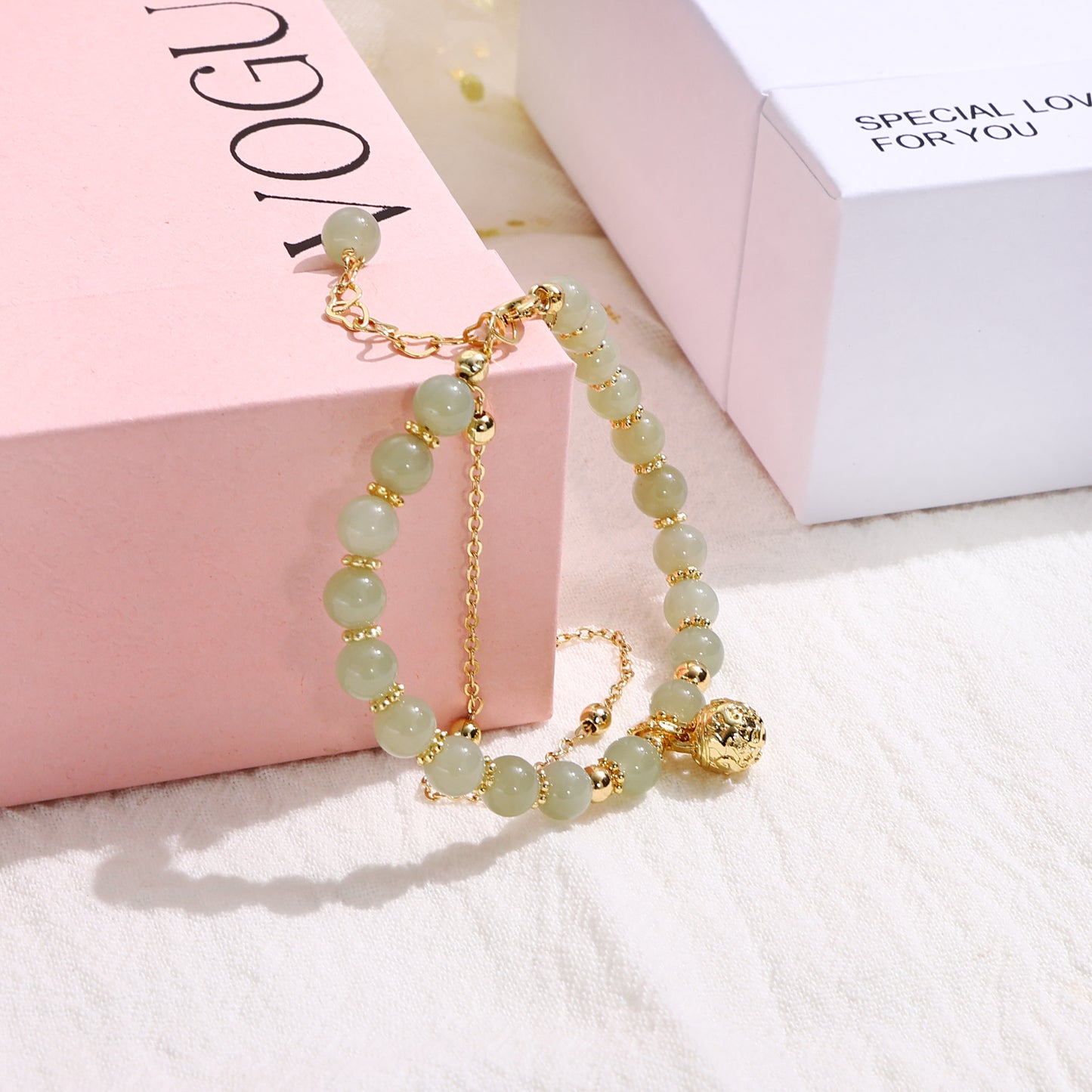 6mm Jade Double Bracelet, 14K Gold Chain