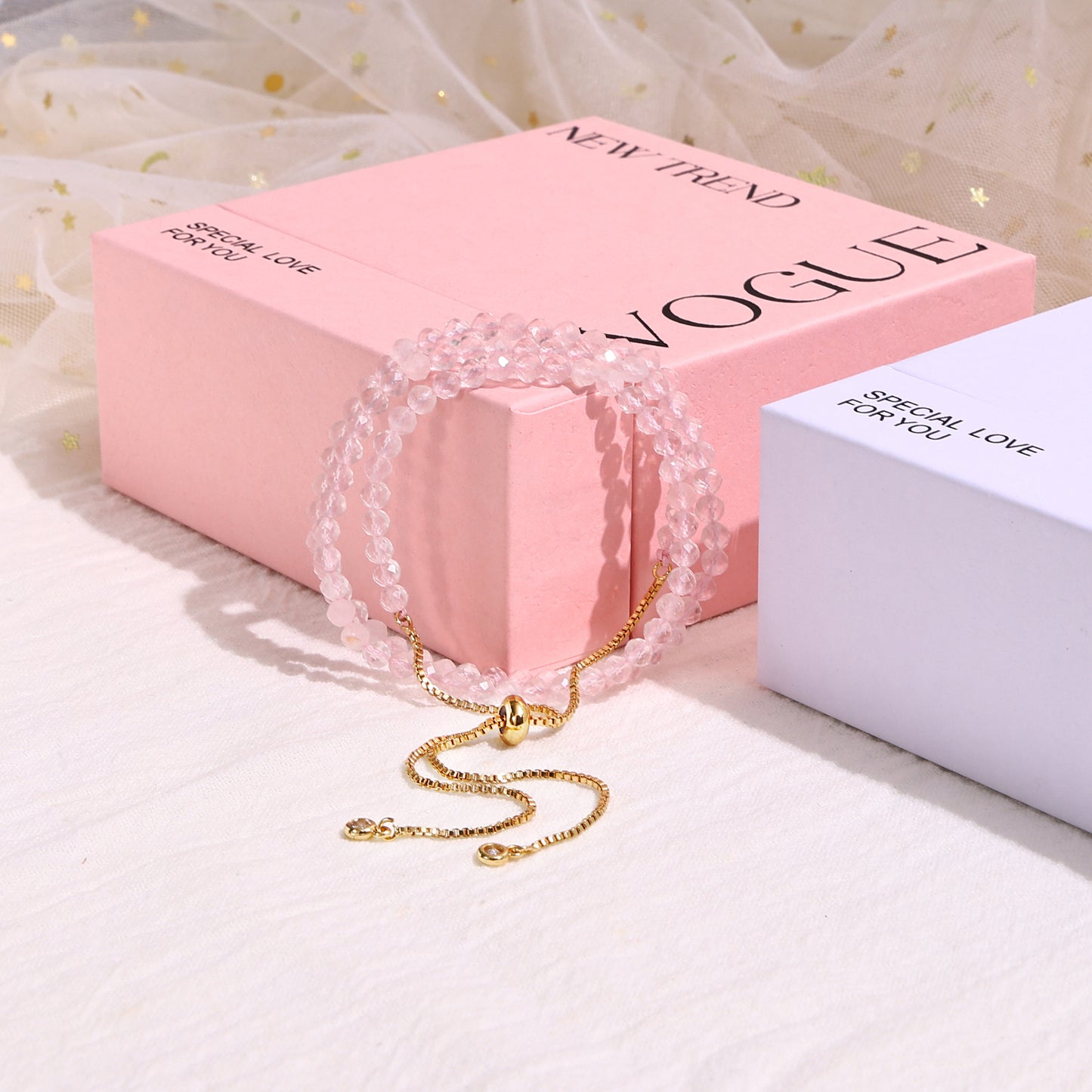 4mm Three Layer Rose Quartz Bracelet