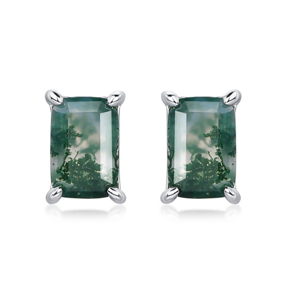 925 Silver Moss Agate Stud Earrings