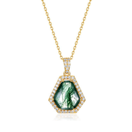 14K Gold Moss Agate Necklace