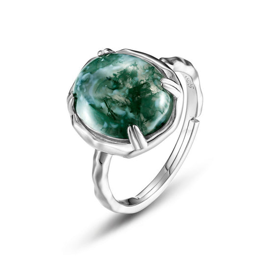 Adjustable 925 Silver Moss Agate Rings