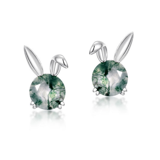 925 Silver Moss Agate Stud Earrings