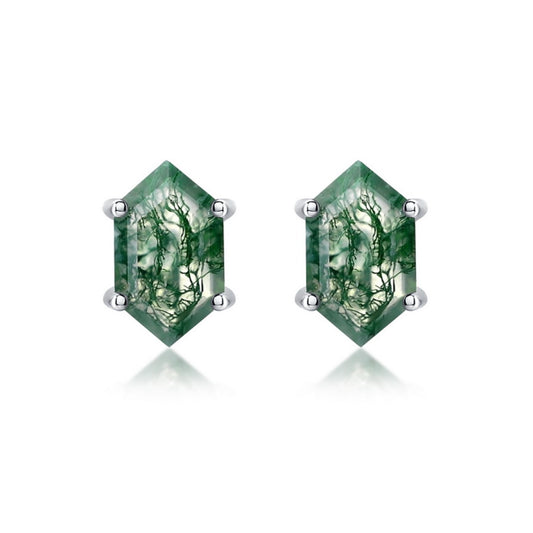 925 Silver Moss Agate Stud Earrings