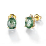 925 Silver Moss Agate Stud Earrings