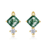 14K Gold Moss Agate Stud Earrings