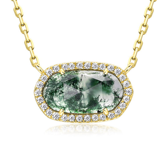 14K Gold Moss Agate Necklace