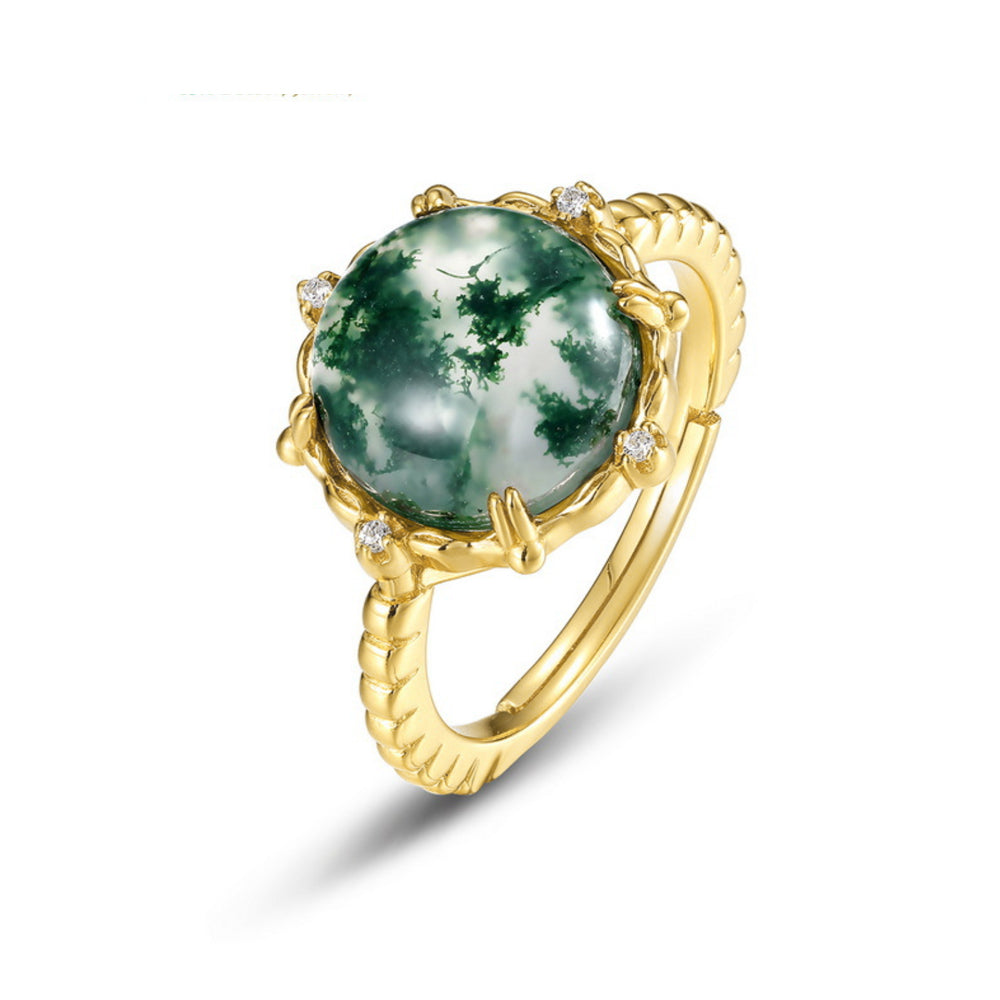 Adjustable 14K Gold Moss Agate Rings