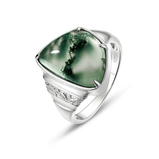 925 Silver Moss Agate Rings