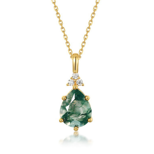 14K Gold Moss Agate Necklace