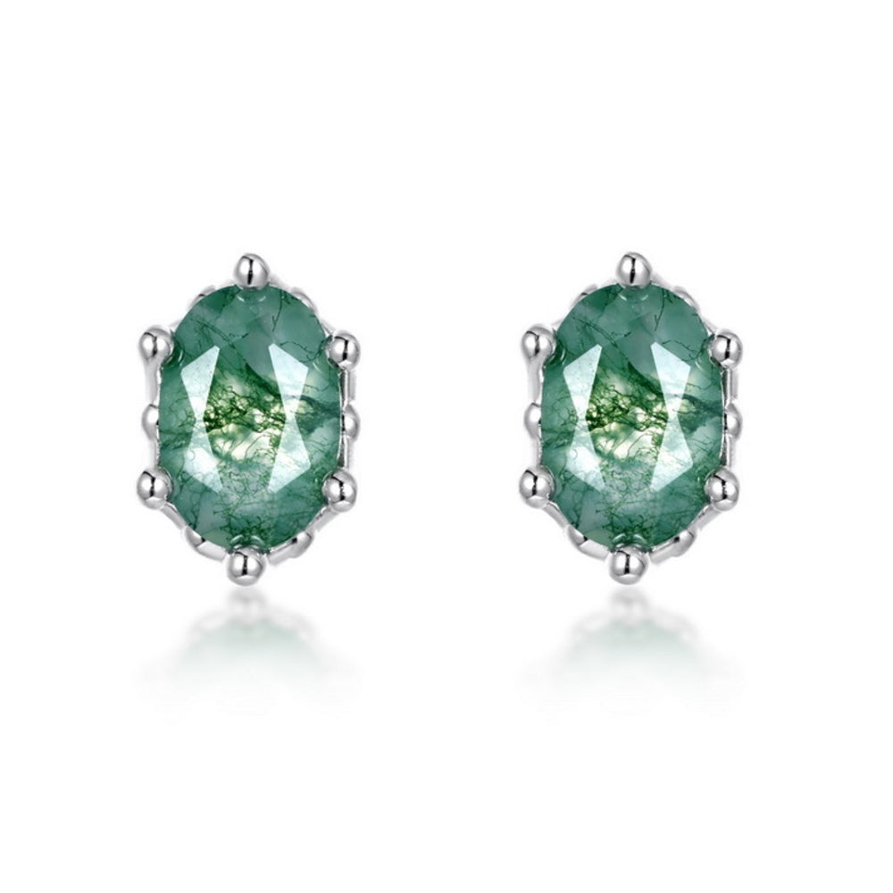 925 Silver Moss Agate Stud Earrings