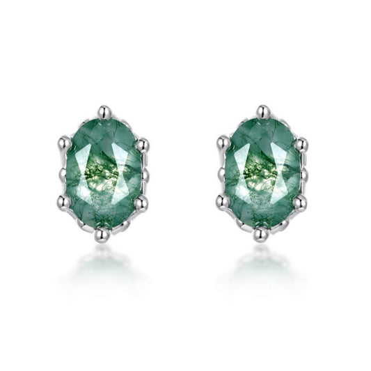 925 Silver Moss Agate Stud Earrings