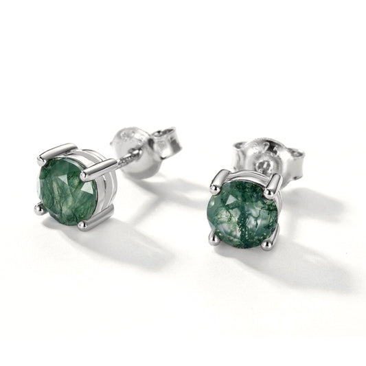 925 Silver Moss Agate Stud Earrings