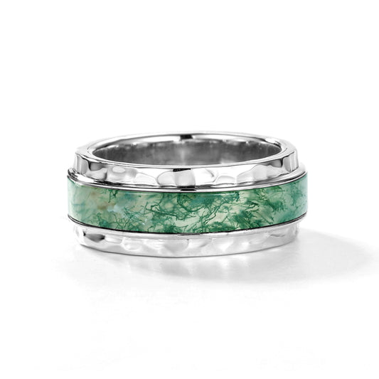 925 Silver Moss Agate Rings