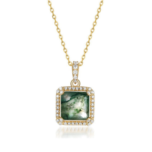 14K Gold Moss Agate Necklace