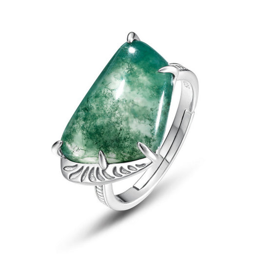 Adjustable 925 Silver Moss Agate Rings