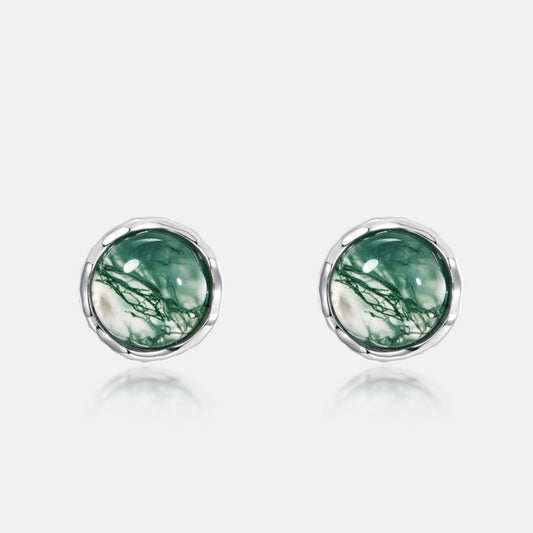 925 Silver Moss Agate Stud Earrings