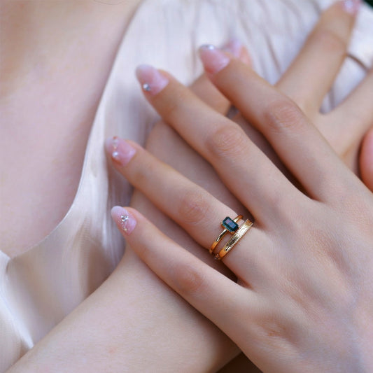 Adjustable 14K Gold Moss Agate Rings