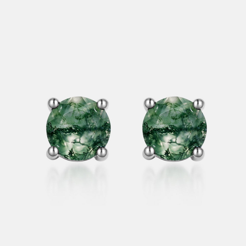 925 Silver Moss Agate Stud Earrings