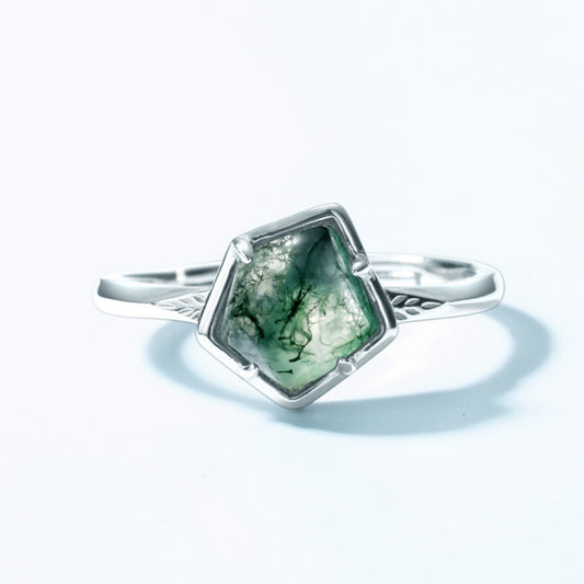 Adjustable 925 Silver Moss Agate Rings