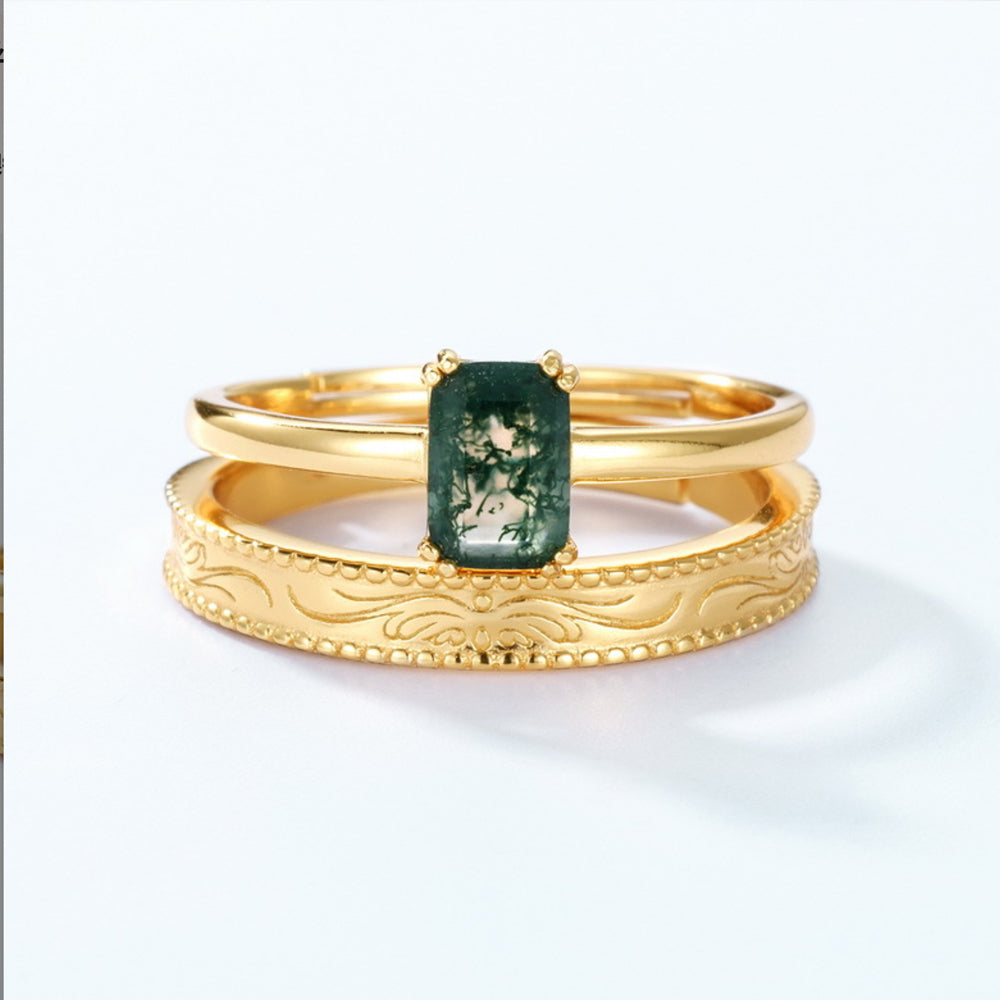 Adjustable 14K Gold Moss Agate Rings