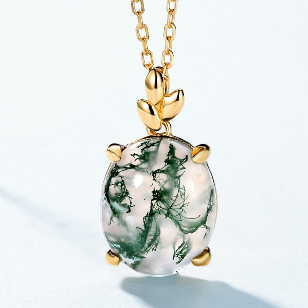 14K Gold Moss Agate Necklace