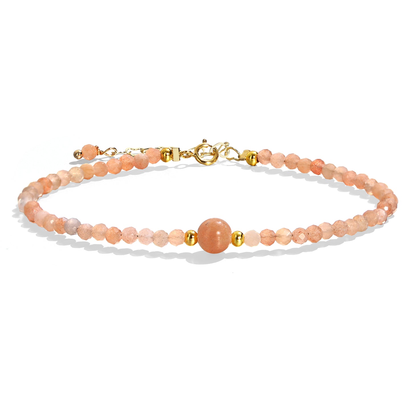 4mm Sunstone Bracelet, 14K Gold Chain