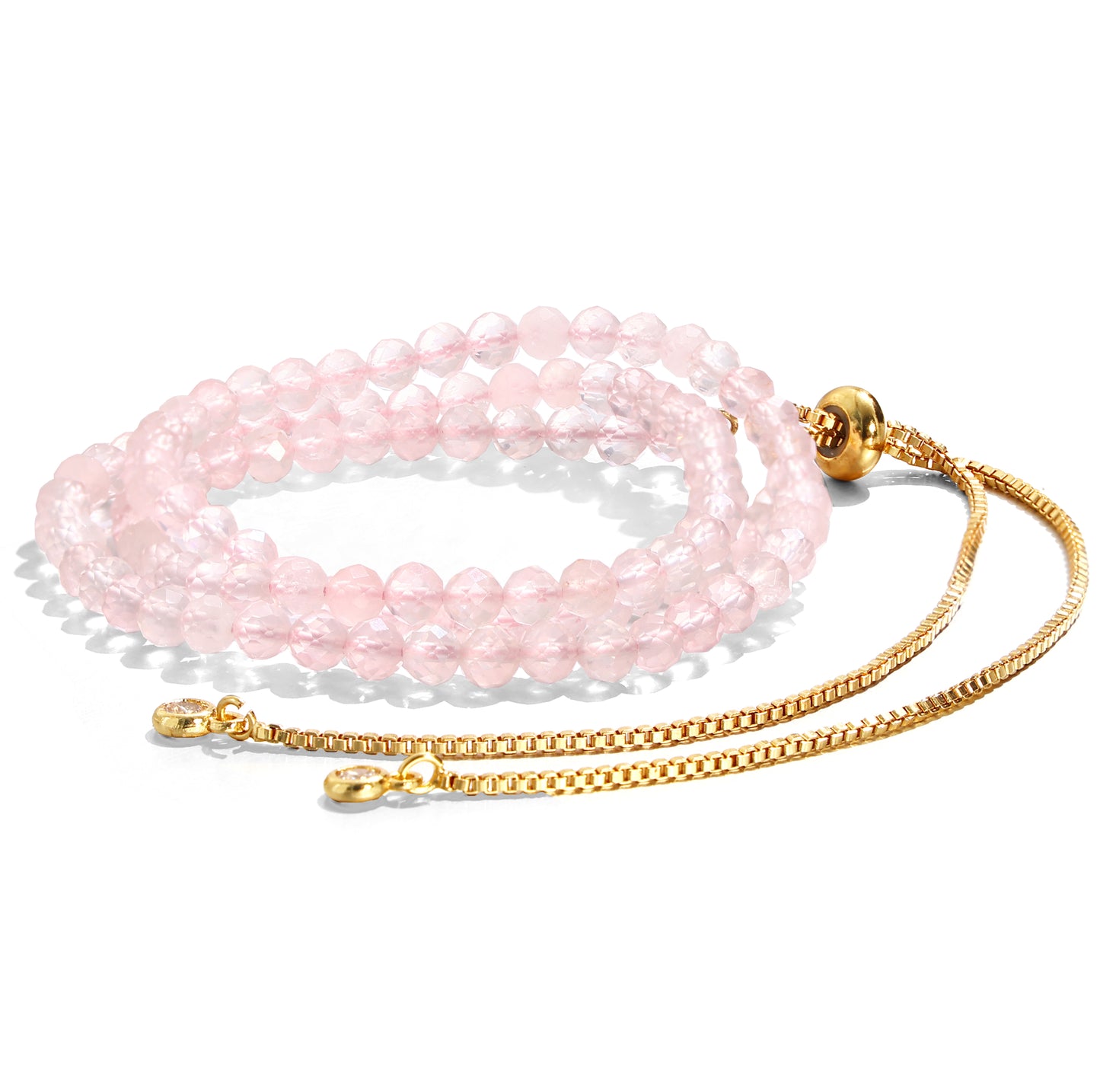 4mm Three Layer Rose Quartz Bracelet