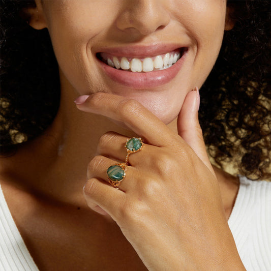 Adjustable 14K Gold Moss Agate Rings