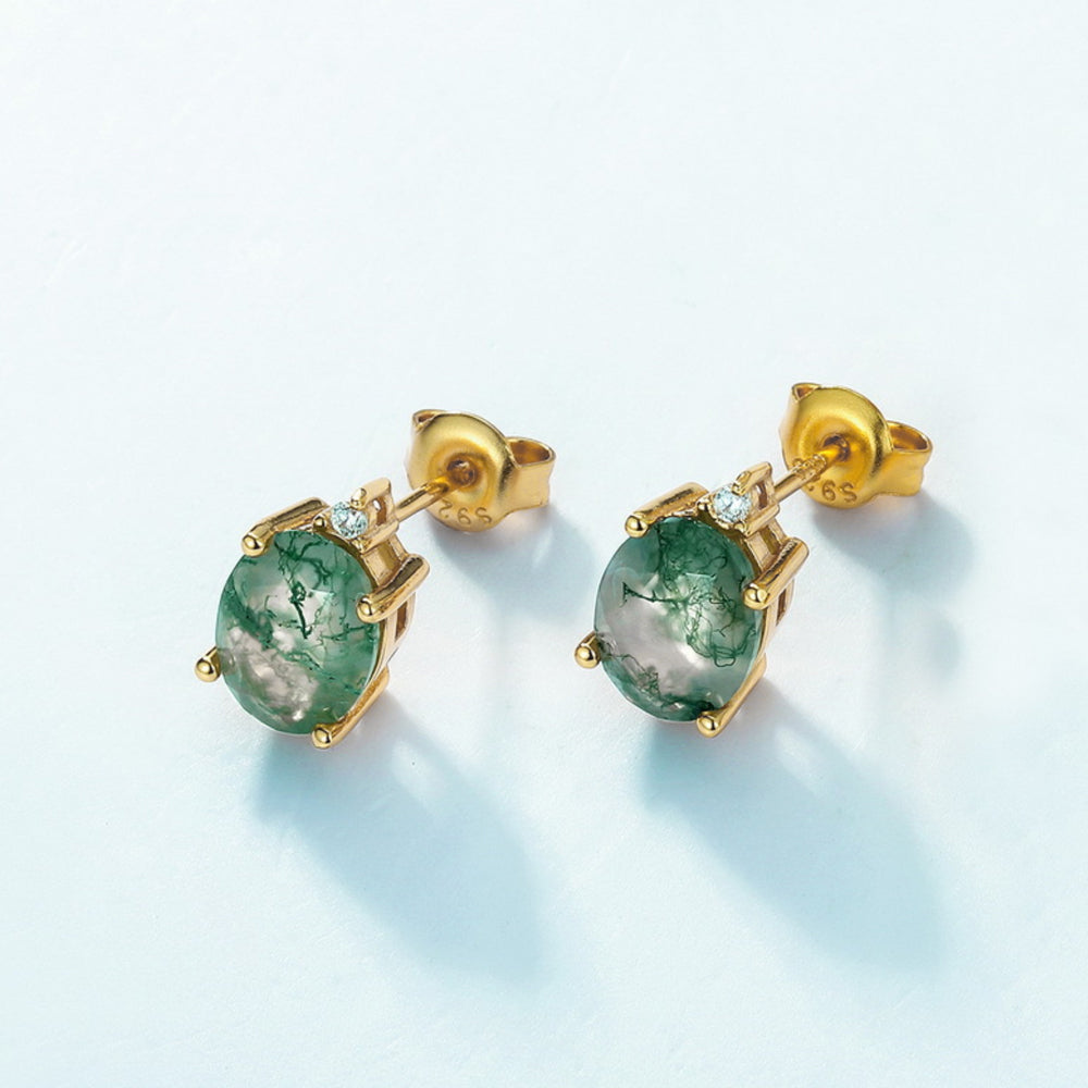 925 Silver Moss Agate Stud Earrings