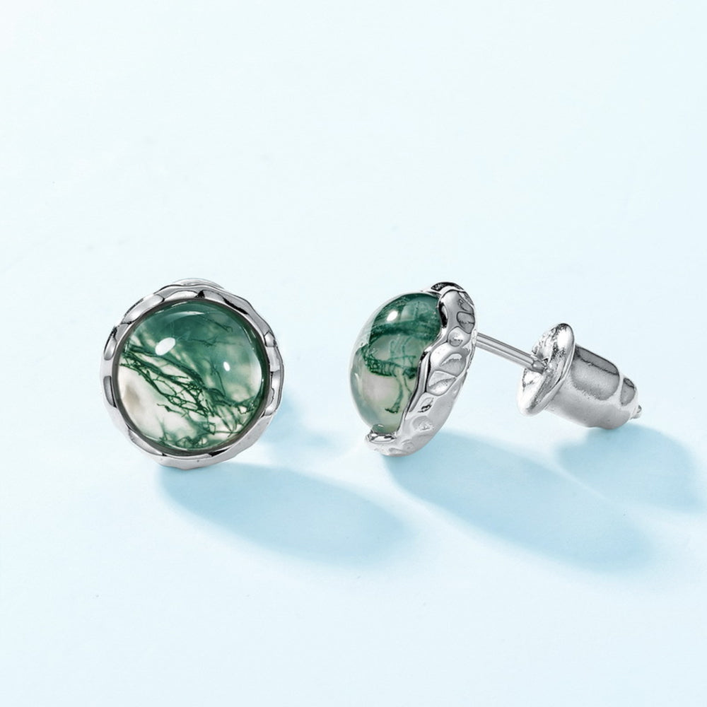 925 Silver Moss Agate Stud Earrings