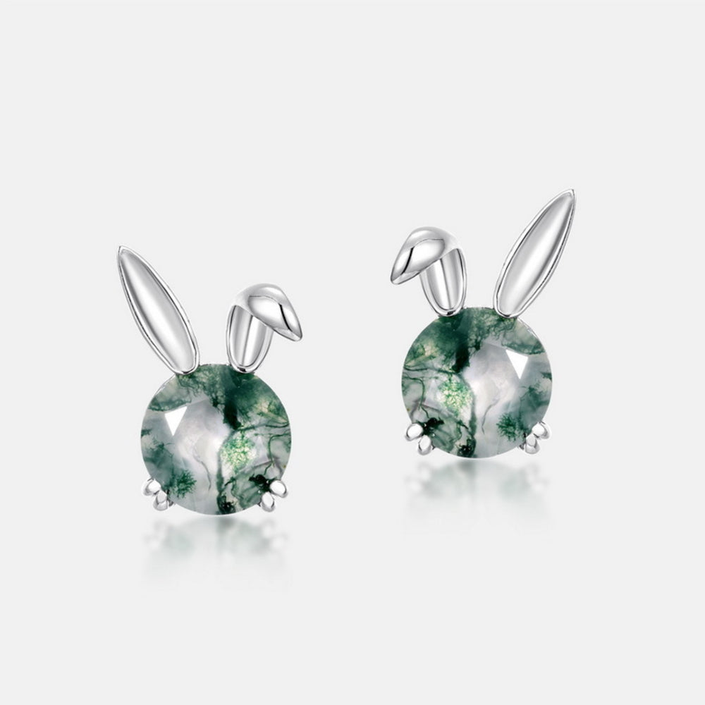 925 Silver Moss Agate Stud Earrings