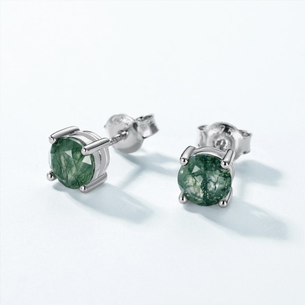 925 Silver Moss Agate Stud Earrings