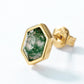 14K Gold Moss Agate Stud Earrings