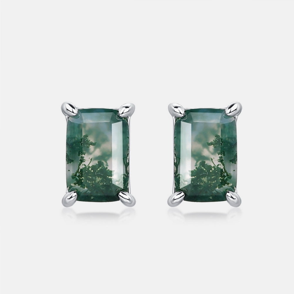 925 Silver Moss Agate Stud Earrings